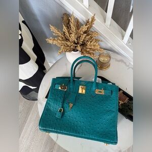 Luxurious Teal Ostrich Satchel